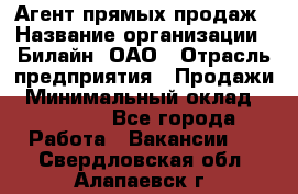 Агент прямых продаж › Название организации ­ Билайн, ОАО › Отрасль предприятия ­ Продажи › Минимальный оклад ­ 15 000 - Все города Работа » Вакансии   . Свердловская обл.,Алапаевск г.